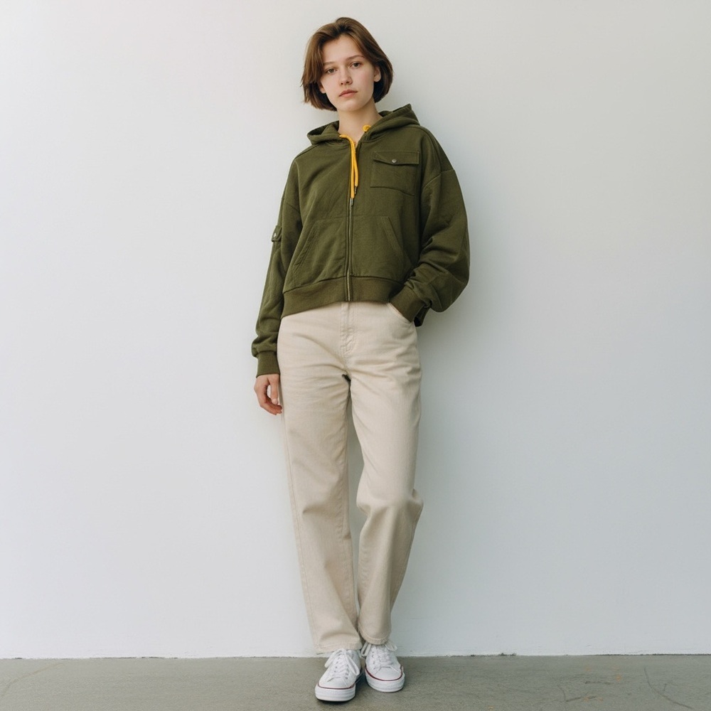 Olive Utility Jacket with Hood - Picture 2 of 7